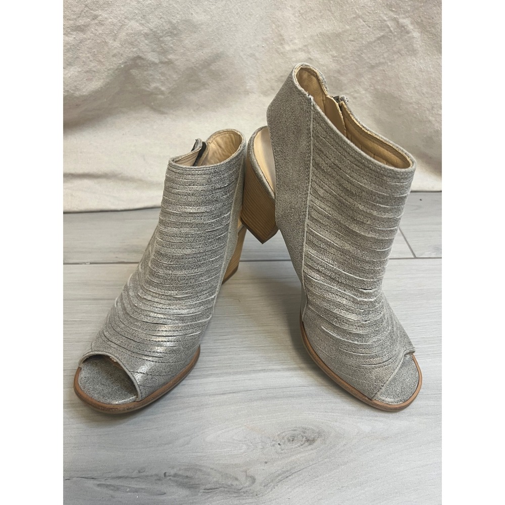 Paul Green Peep Toe Boots Silver Metallic Leather Sz 5.5 Slingback Comfort